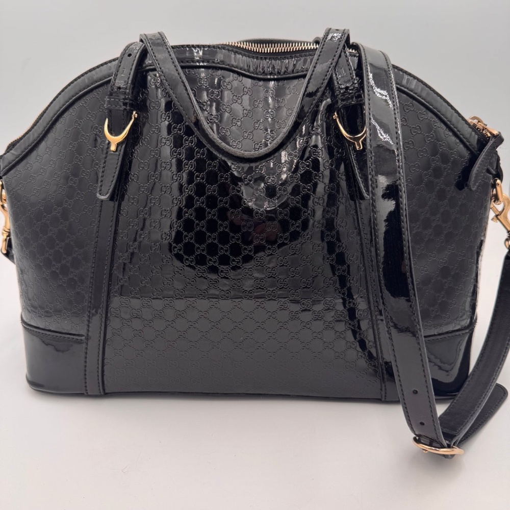 GUCCI Micro Guccisima Patent Top Handle Bag